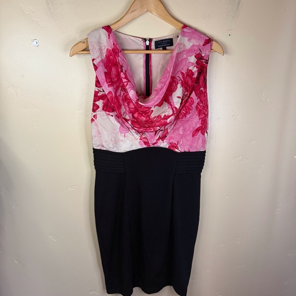 Ted Baker Dega Floral Etching Cowl Neck Silk Dress Size 8 Knee Length Spring‎ - Picture 1 of 9